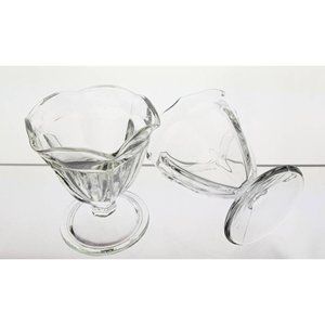Two Clear Glass Pedestal Dessert Cups Ruffle Edge Sherbet Sundae Ice Cream Bowls